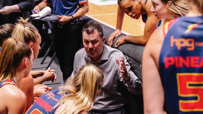 Former Adelaide 36ers NBL coach Scott Ninnis during his first game as coach of WNBL club Adelaide Lightning. Picture: Emma Hoppo/Snap Shot Photography