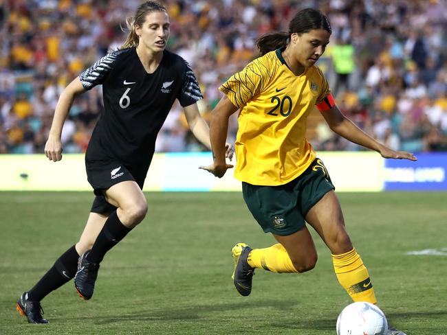 Sam Kerr in action for the Matildas against New Zealand in Sydney on Thursday night. Picture: Getty Images 