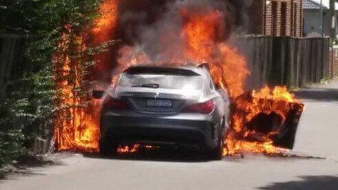 A car was torched in Chandler St, Kogarah, near the Rockdale Fitness First gym the day Hawi was shot. Picture: Claude Nunes