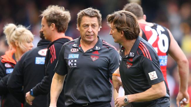 Mark Thompson and James Hird in 2013. Picture: Michael Dodge/Getty Images