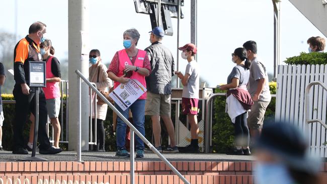 The Doomben racecourse vaccine hub. Photo: Annette Dew