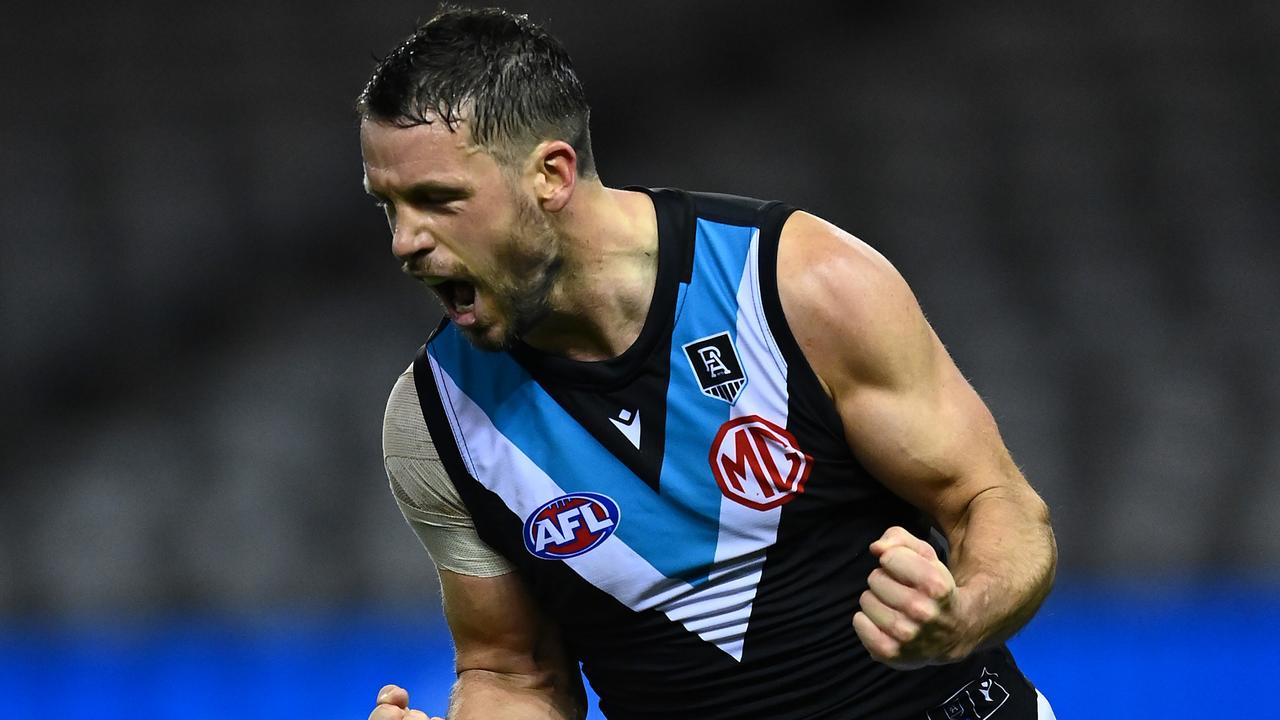 Boak booted two goals to go with 31 disposals, five clearances and five marks. (Photo by Quinn Rooney/Getty Images)