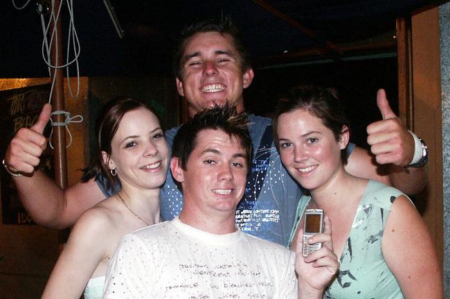 Tiffany Martin, Simon Poulter, Brendan McDonald (front), & Jessica Roberts. NQ Socials -/Doors /Nightclub /Beach /Party in /Mackay. PicDaryl/Wright 10 Oct 2004