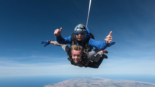 SA Skydiving does a tandem jump over the Fleurieu Peninsula. Picture: SA Skydiving