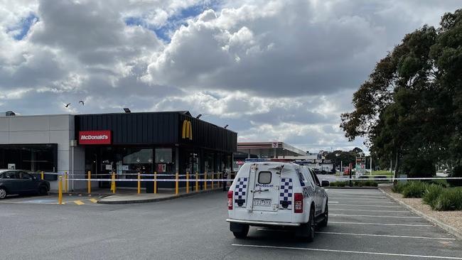 Bayswater North McDonald’s is a secondary crime scene after a man was allegedly fatally stabbed on Sunday morning. Picture: Kiel Egging