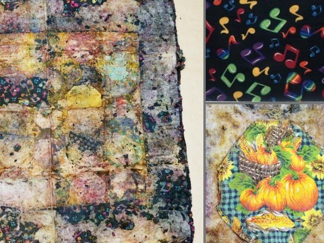 Among the items found in the suitcase was a distinctive quilt.