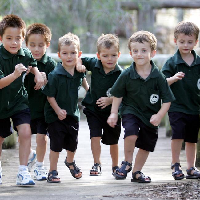 Three sets of twins will be starting at Somerset College, Samuel and Thomas Liu 5, (black hair, left), Harrison and Jacob Hall 4 (blonde hair, middle) and Harrison and Matthew Duncan (brown curly hair, right)