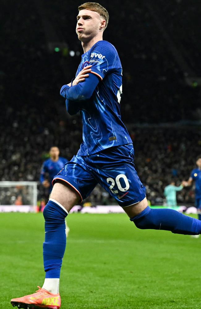 Cole Palmer celebrates after scoring for Chelsea. Picture: AFP