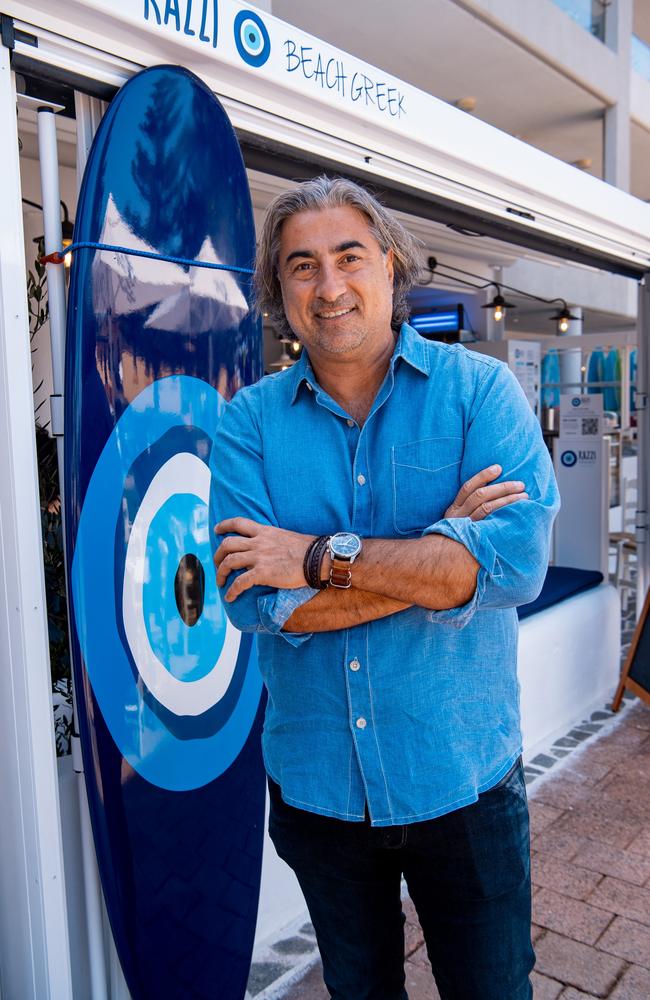 Kazzi Beach Greek owner Peter Papas at the opening of his new restaurant. Picture: Supplied.