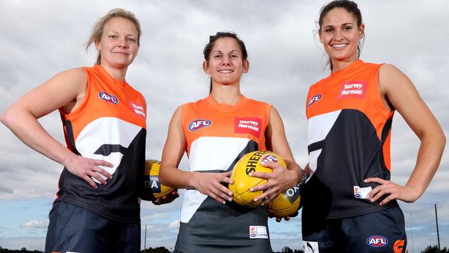 Phoebe McWilliams (left) with Jessica Dal Pos and Louise Stephenson were poached by GWS from Victoria. Picture: Adam Taylor