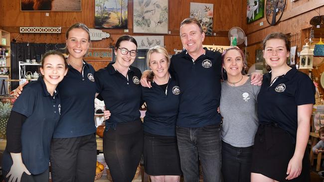 Olivia Claridge, Abigail Coomber, Molly Cook, Ange and Jason Bowen, Danielle Birks and Demi Coates pictured at The Barn on Flaxton. Picture: Patrick Woods.