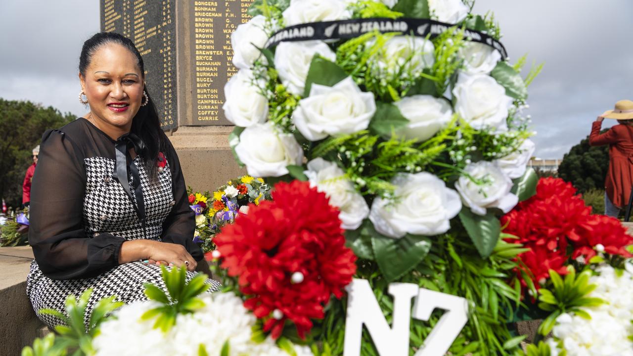 New Zealand veteran Eseta Aupaau with the wreath she made to place at the Mothers' Memorial for the Citizens Commemoration Service on Anzac Day, Monday, April 25, 2022. Picture: Kevin Farmer