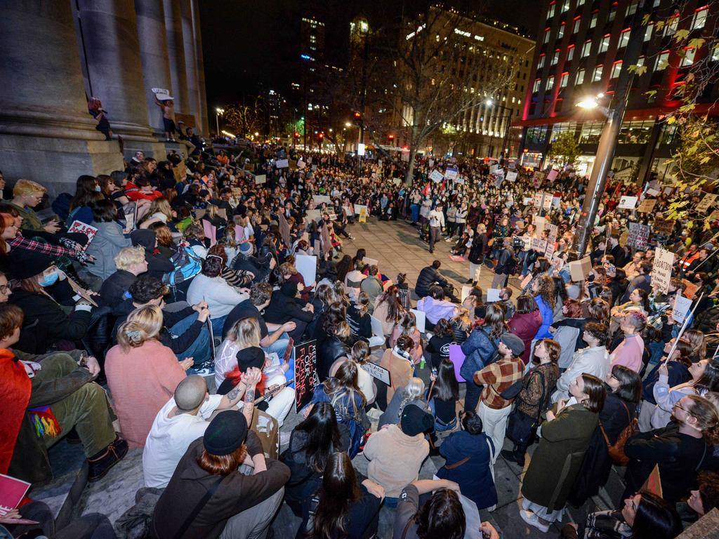 Thousands participate in the Solidarity Abortion Rights Rally in Adelaide. Picture: Brenton Edwards