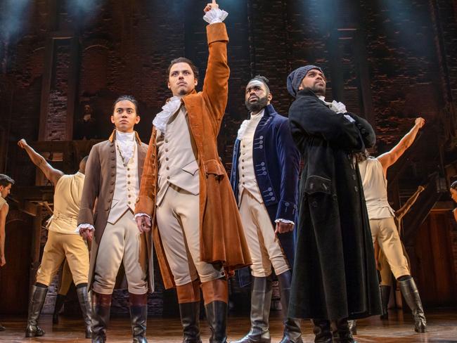 Hamilton musical: left to right, Marty Alix, Jason Arrow, Victory Ndukwe and Shaka Cook _Hamilton_Australia_credit_Daniel_Boud.jpg