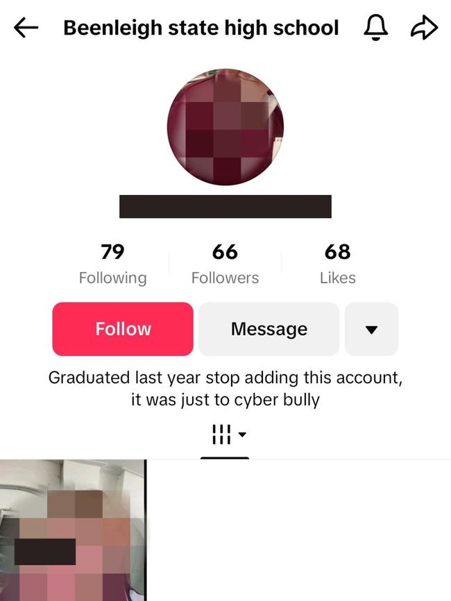 An account was created to “cyber bully” a student at Park Ridge State High School. Picture: TikTok