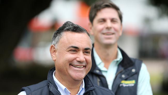 NSW Nationals Leader John Barilaro with local Nationals Candidate Dave Layzell ahead of the Upper Hunter by-election. Picture: Tim Hunter