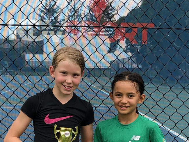 Elise Virr (KDV Sport) and Tori Russell (Pro-One Tennis Academy) after Sunday’s final. Photo: SUPPLIED