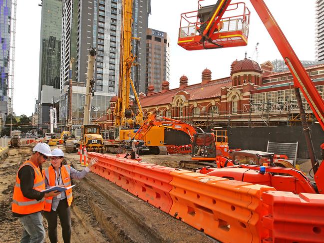 20/04/2017: VICBUDGET2017. Luke Linaker and Vesna Newman, from John Holland, onsite at the Metro Tunnel project opening in Franklin Street, Melbourne.  Picture Stuart McEvoy for The Australian.