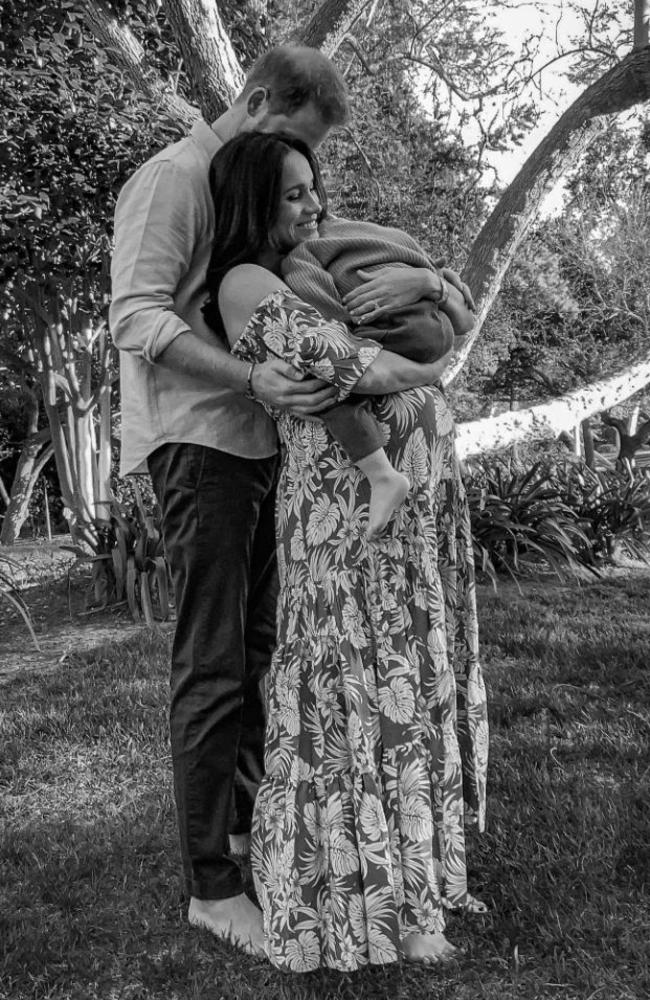 Prince Harry and his wife Meghan Markle, after they disclosed the gender of their second baby, a girl due later this year, during an interview with Oprah. Picture: Misan Harriman via Instagram