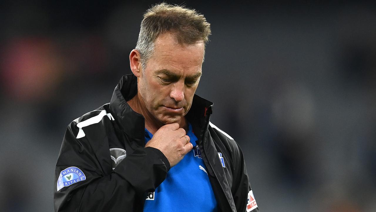 MELBOURNE, AUSTRALIA - APRIL 29: Kangaroos head coach Alastair Clarkson looks on during the round seven AFL match between Melbourne Demons and North Melbourne Kangaroos at Melbourne Cricket Ground, on April 29, 2023, in Melbourne, Australia. (Photo by Quinn Rooney/Getty Images)