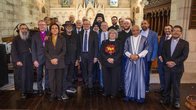 Anthony Albanese attends a faith roundtable at St John’s Anglican Church in Glebe in Sydney’s inner west hosted by the Yes23 campaign. Picture: NCA NewsWire / Simon Bullard