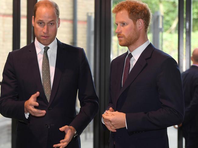 Prince William, Duke of Cambridge and Prince Harry arrive during a visit to the newly established Royal Foundation Support4Grenfell community hub. Picture: Getty