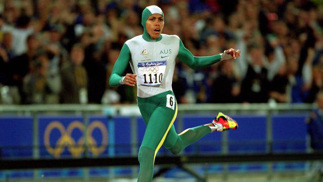 Cathy Freeman, who won gold in the Womens 400m Final at the Sydney 2000 Olympic Games, credits her former teacher, Mrs Bessie Baldry, with helping her overcome her shyness to race as a child. Photos: Mike Powell /Allsport