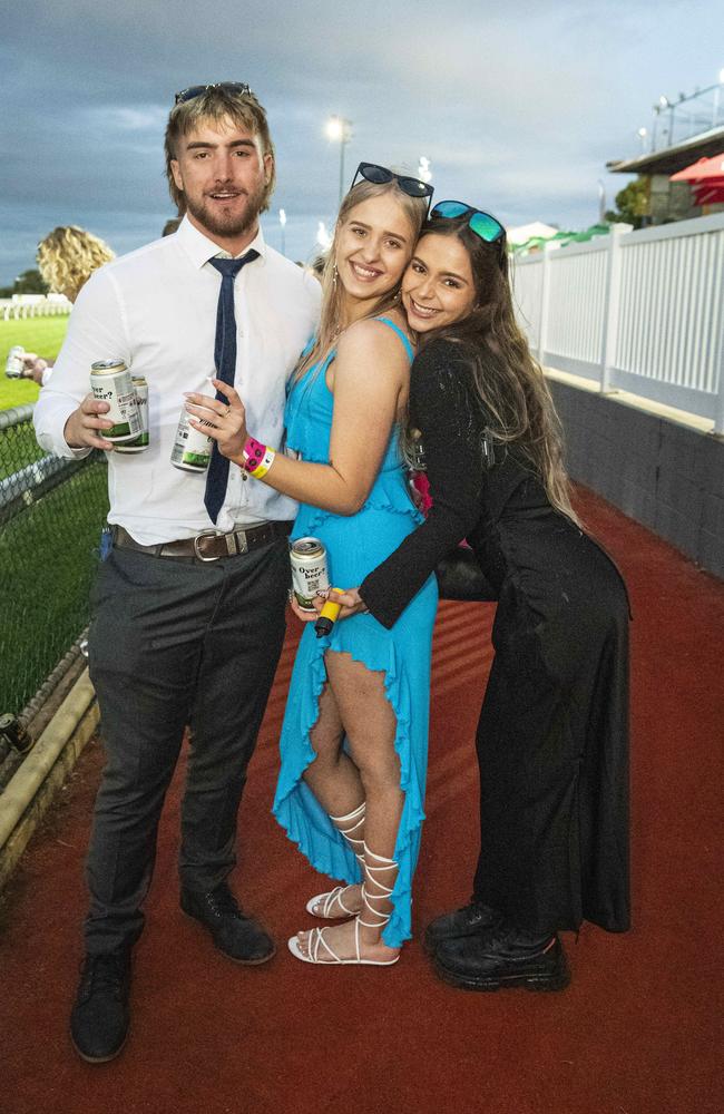 At Weetwood raceday are (from left) Kaleb Oberhardt, Alani Walker and Remi Jenkins at Clifford Park, Saturday, September 28, 2024. Picture: Kevin Farmer