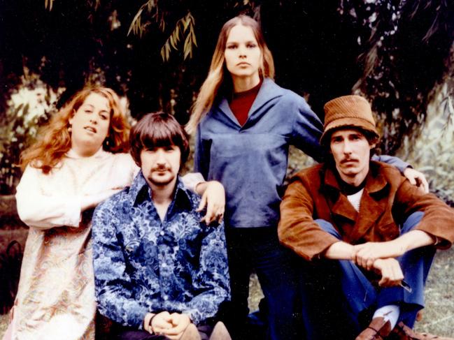 Cass Elliot with The Mamas &amp; The Papas bandmates (left to right) John Doherty, Michelle Phillips and John Phillips. Picture: Alamy