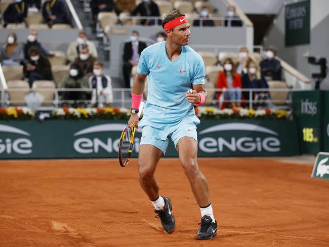 Rafael Nadal of Spain celebrates after winning a point.