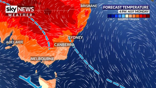 Sydney will remain hot on Monday. Picture: Sky News Weather.