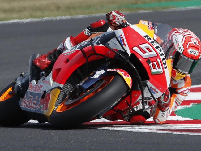 Spain's Marc Marquez steers his motorbike around the Misano circuit. Picture: AP