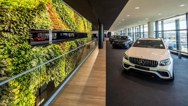 The green wall in the Mercedes-Benz Breakfast Creek Lifestyle Centre.