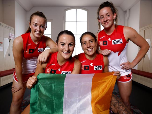 Irish Swans AFLW players Paris McCarthy, Jennifer Higgins, Tanya Kennedy and Julie OÃSullivan ahead of their first match at Henson Park this weekend. Photo by Phil Hillyard(Image Supplied for Editorial Use only - **NO ON SALES** - Â©Phil Hillyard )