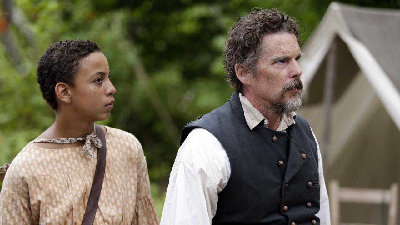 The Good Lord Bird is Ethan Hawke’s first regular TV role. Pictured here with Joshua Caleb Johnson.