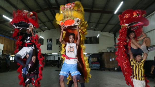 The PNG Lions and Dragons performance team in Port Moresby prepares for the Chinese New Year festival. Picture: Vanessa Hunter