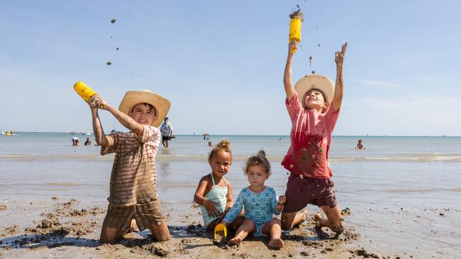 Remy, Lotus, Vallie and Archer at the Darwin Beer Can Regatta at Mindil Beach, 2025. Picture: Pema Tamang Pakhrin