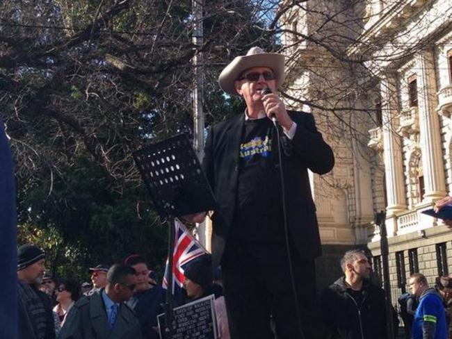 Reclaim Australia speaker telling crowd about his Thai wife.