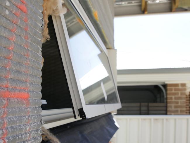 The first 3D printed homes in Dubbo are nearing completion. Front windows.Pic by Dean Marzolla