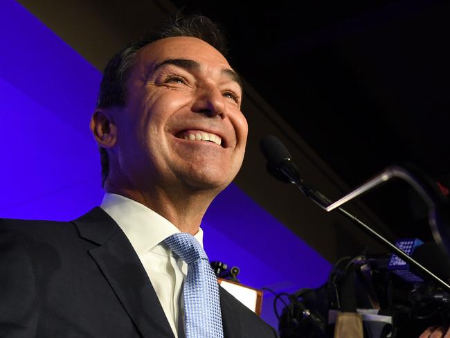 Newly elected South Australian Premier Steven Marshall at the South Australian election Liberal reception in Adelaide, South Australia, Saturday, March 17, 2018. Jay Weatherill has conceded defeat, failing to win a fifth straight election win for Labor in the state. (AAP Image/Tracey Nearmy) NO ARCHIVING