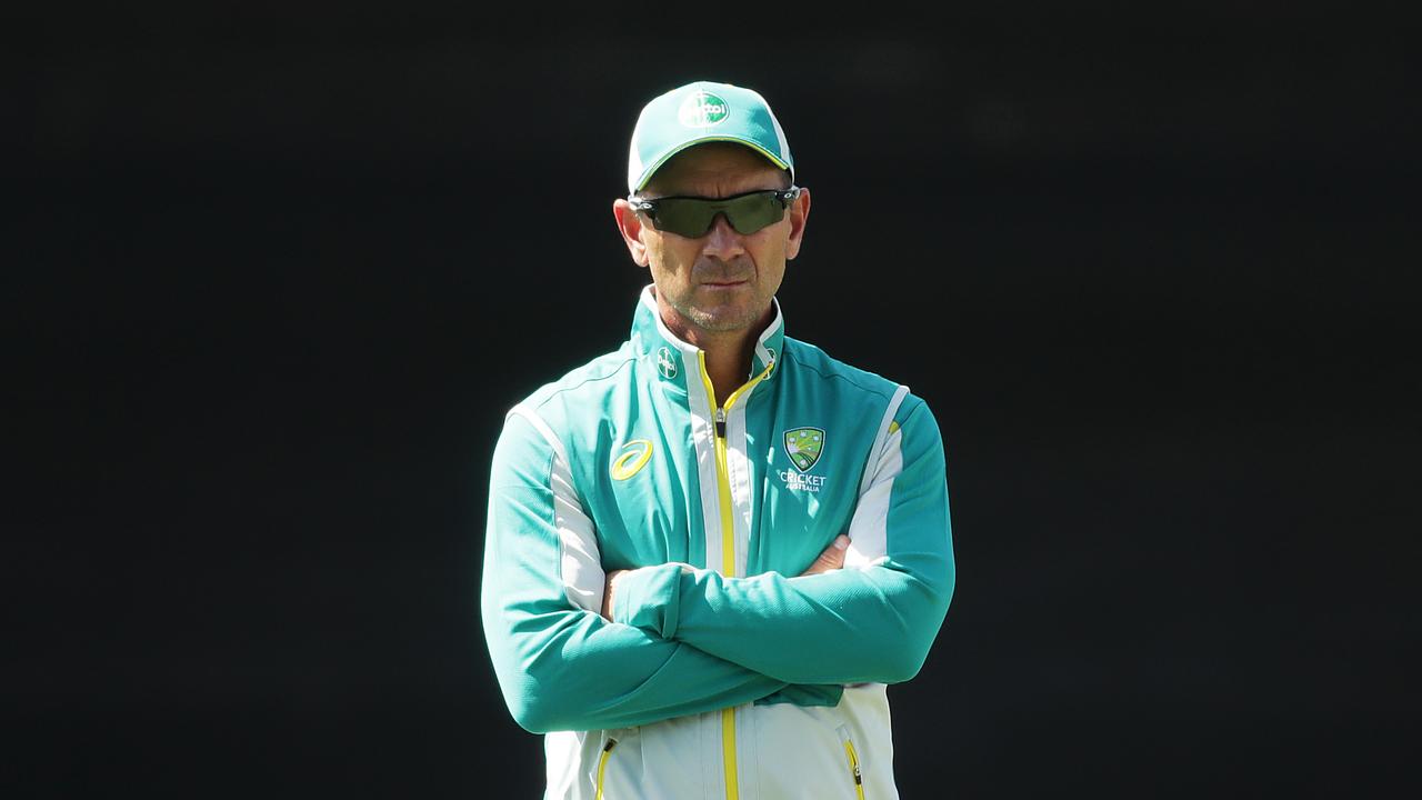 SYDNEY, AUSTRALIA - NOVEMBER 24: Australia head coach Justin Langer looks on during an Australian nets session ahead of the One Day International series at Sydney Cricket Ground on November 24, 2020 in Sydney, Australia. (Photo by Mark Metcalfe/Getty Images)