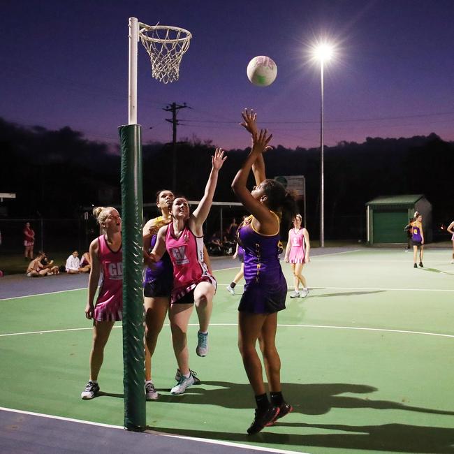 Former Sharks player Salmui Whap-Farrar shoots the ball for the Fierce in the Cairns Netball Association Senior Division 1 match between Phoenix Fierce and Leprechauns. PICTURE: BRENDAN RADKE