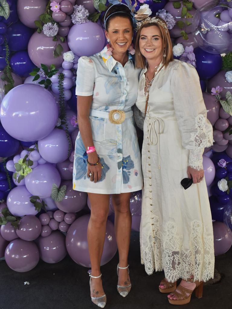 Bridgitte Garland and Melissa Thomas at the Rockhampton Cup race meeting at Callaghan Park on July 13, 2024.