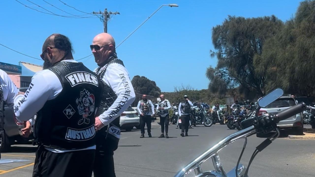 More than 100 Finks bikies dropped in on a Surf Coast pub on Saturday.