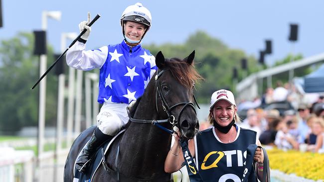 Stephanie Thornton returns to scale on The Odyssey after winning at the Gold Coast. Picture: Trackside Photography