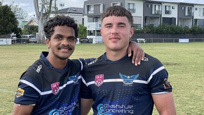 Caloundra SHS players Brooklenn Mundraby-Grogan and Zac Garton.