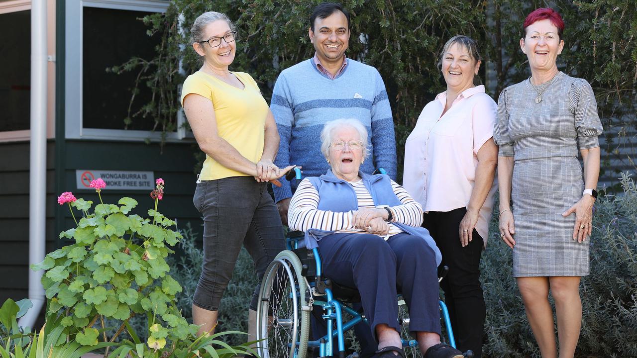 Census data will reveal changing community needs in industries including aged care and housing. Pictured left to right, assistant in nursing Sarah Greeno, resident Valerie Stacey, CEO Atul Kumar Singh, support staff Mandy Ward and HR manager Nadia Marroni at Wongaburra Garden Settlement in QLD. Picture: Tara Croser.