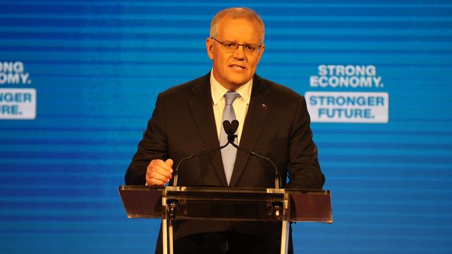 Prime Minister Scott Morrison at the Coalition’s election campaign launch in Brisbane. Picture: Jason Edwards