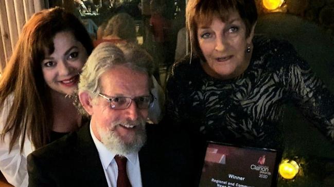 CLARION AWARDS: Chronicle editor Jessica Grewal with mentor and former editor Nancy Bates, whom she had nominated for Most Outstanding Contribution to Journalism and retired chief photographer Alistair Brightman who won the regional photo of the year.