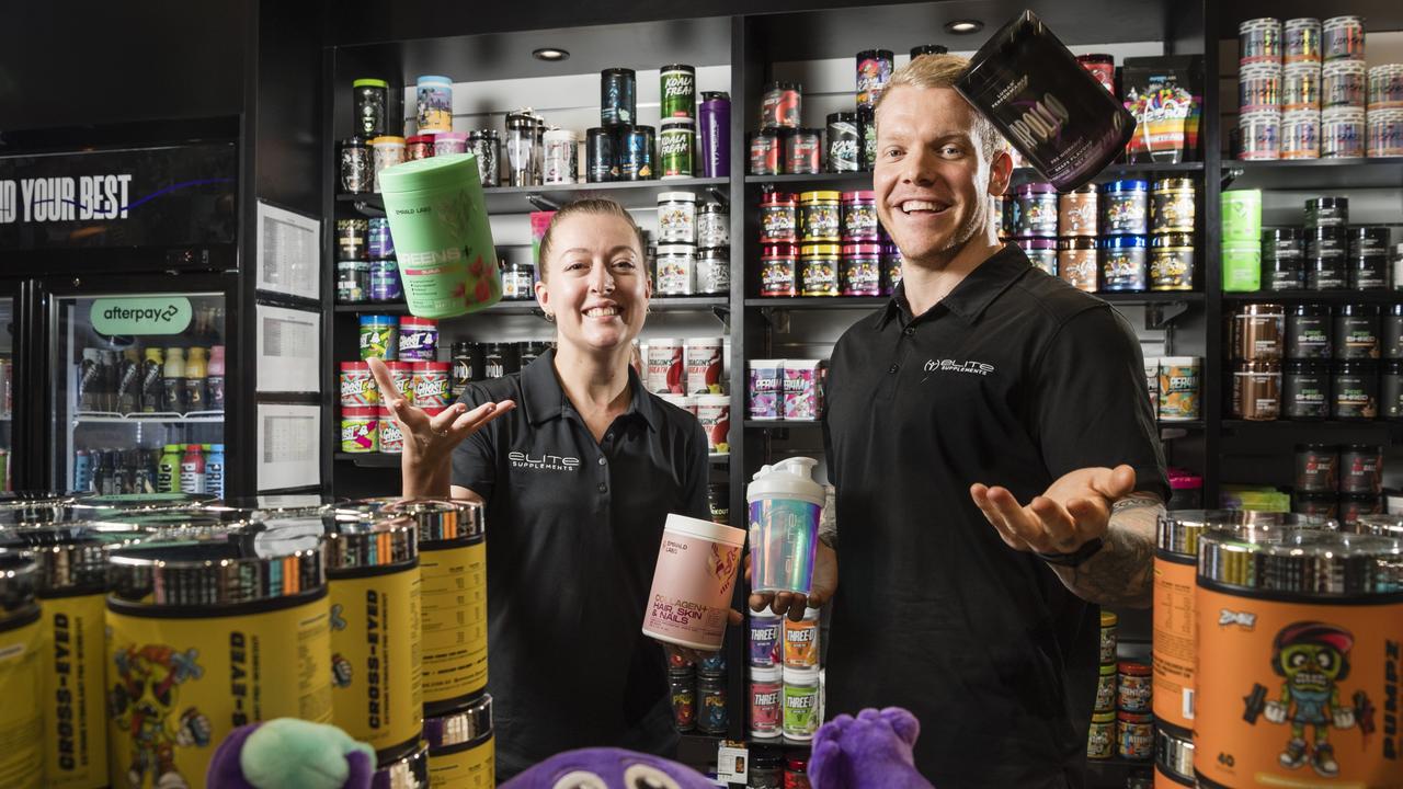 Elite Supplements area manager Amber Oliver and store manager Bailey Arthur at the shop in Grand Central. Picture: Kevin Farmer